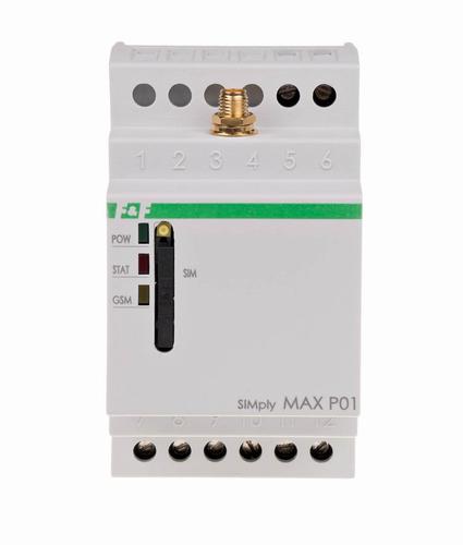 przekaźnik zdalnego sterowania GSM (SMS); SIMply Max, 3 moduły, 230V AC; 2x1NO/NC; montaż na szynie DIN