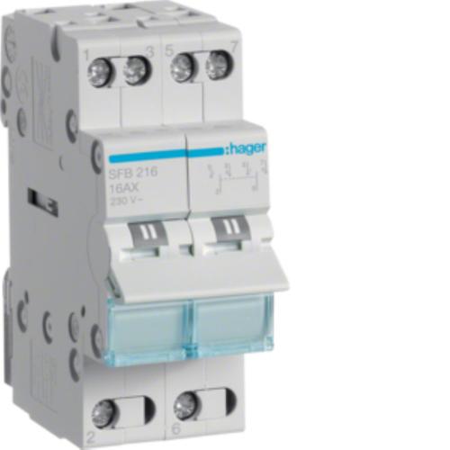 Modułowy przełącznik instalacyjny I-0-II punkt wspólny od dołu 2P 16A 230VAC