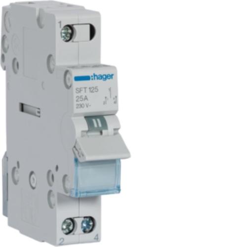 Modułowy przełącznik instalacyjny I-0-II punkt wspólny od góry 1P 25A 230VAC