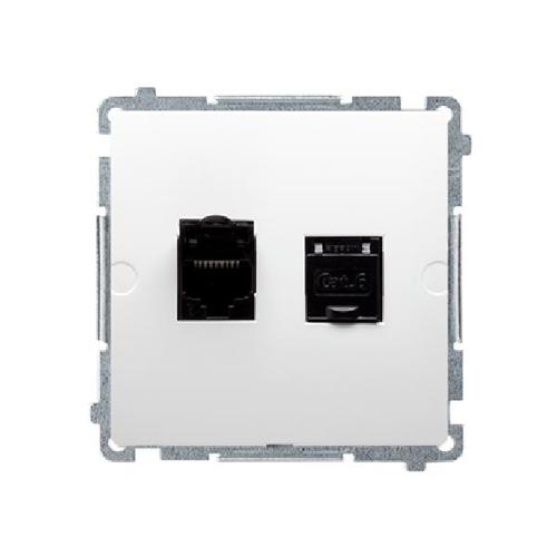 SIMON BASIC gniazdo komputerowe podwójne RJ45 kat.6e z przesłoną przeciwkurzową (moduł) biały