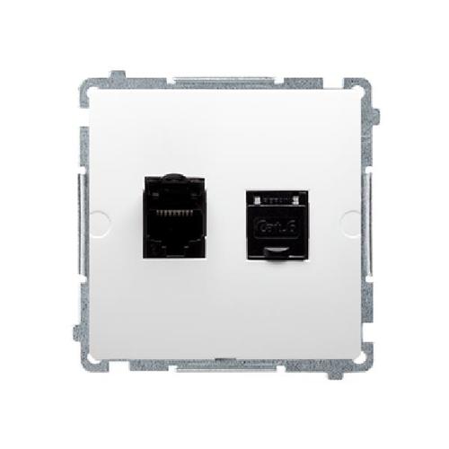 SIMON BASIC gniazdo komputerowe podwójne RJ45 kat.6 z przesłoną przeciwkurzową (moduł) biały