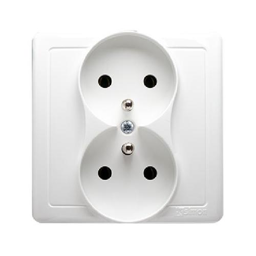 SIMON BASIC gniazdo podwójne z/uz. monoblok zaciski śrubowe 16A 250V (moduł) z ramką biały
