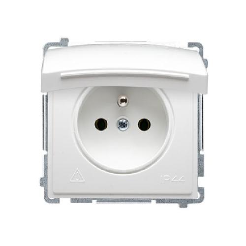 SIMON BASIC gniazdo pojedyncze hermetyczne IP44 z/uz. z przesłonami torów zaciski śrubowe 16A 250V (moduł) biały