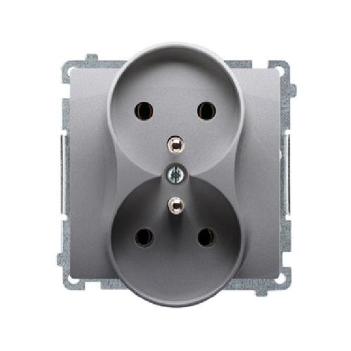 SIMON BASIC gniazdo podwójne z/uz. zaciski śrubowe 16A 250V (moduł) stal inox
