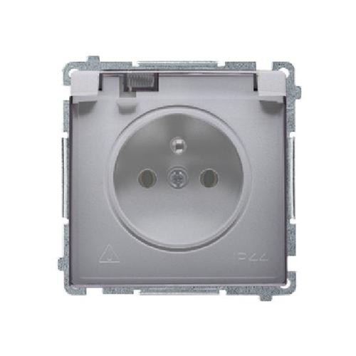 SIMON BASIC gniazdo pojedyncze hermetyczne IP44 z/uz. zaciski śrubowe 16A 250V (moduł) klapka transparentna stal inox