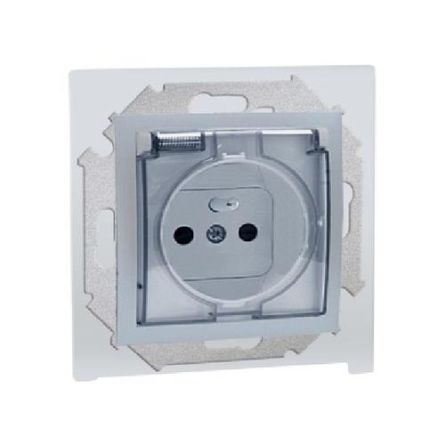 SIMON 15 gniazdo pojedyncze z/uz. do wersji IP44 z uszczelką zaciski śeubowe 16A 250V klapka transparentna aluminium (met.)
