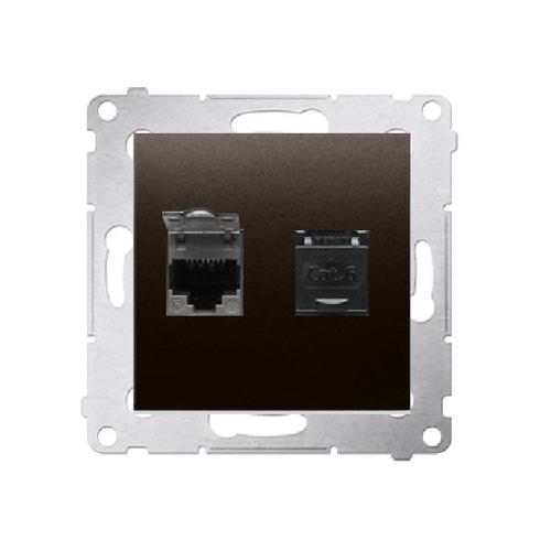 SIMON 54 gniazdo komputerowe podwójne RJ45 kat.6 z przesłoną przeciwkurzową (moduł) brązowy mat