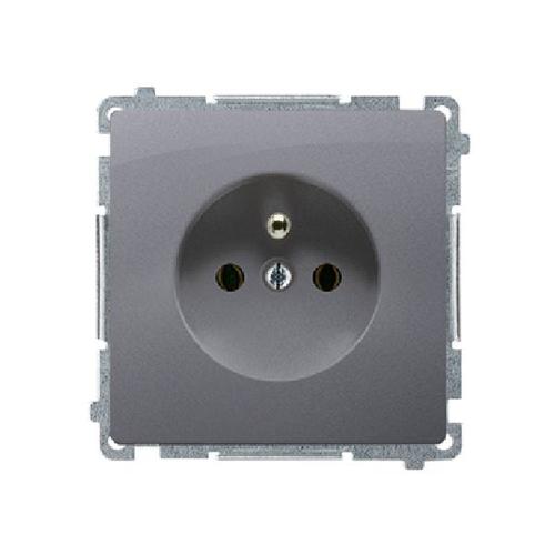 SIMON BASIC gniazdo pojedyncze z/u. zaciski śrubowe 16A 250V (moduł) srebrny mat