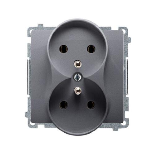 SIMON BASIC gniazdo podwójne z/uz. zaciski śrubowe 16A 250V (moduł) srebrny mat