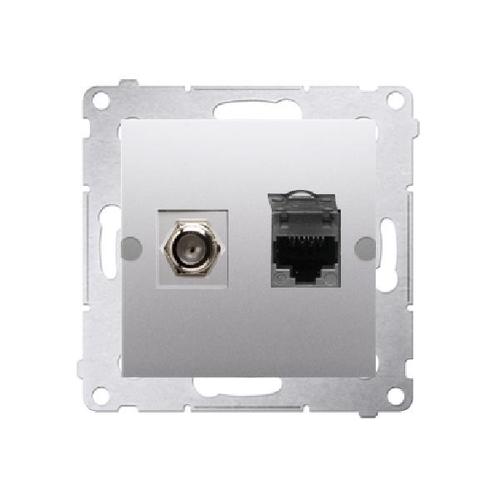 SIMON 54 gniazdo antenowe typu "F" + RJ45 kat.6 (moduł) srebrny mat