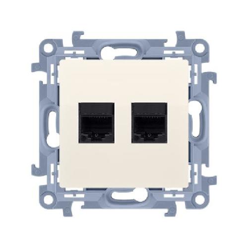 SIMON 10 gniazdo komputerowe podwójne RJ45 kat.5e (moduł) kremowy