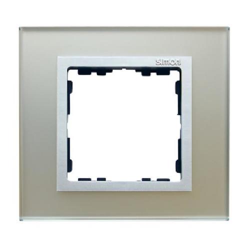 SIMON 82 NATURE ramka 1-kr. szkło srebrny/pierścień aluminium mat