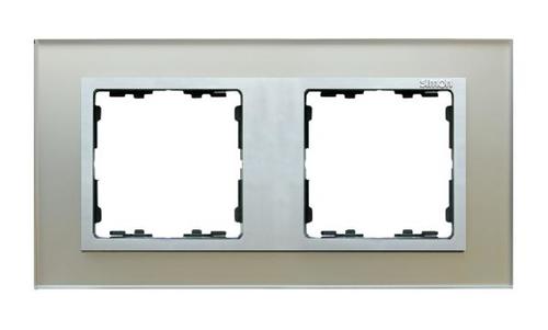 SIMON 82 NATURE ramka 2-kr. szkło srebrna/pierścień aluminium mat