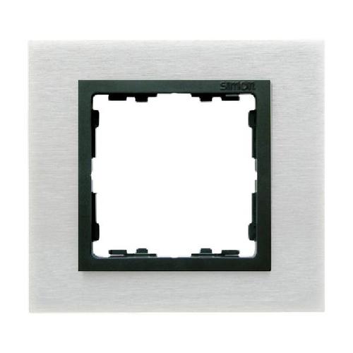 SIMON 82 NATURE ramka 1-kr. metal Inox mat/pierścień grafit