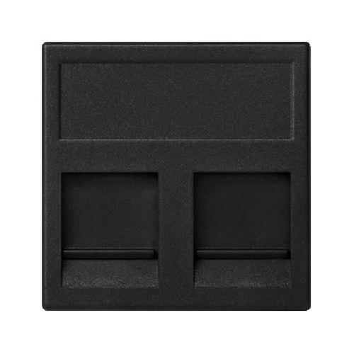 K45 plakietka teleinformatyczna K45 keystone podwójna płaska uniwersalna z osłonami 45x45mm szary grafit