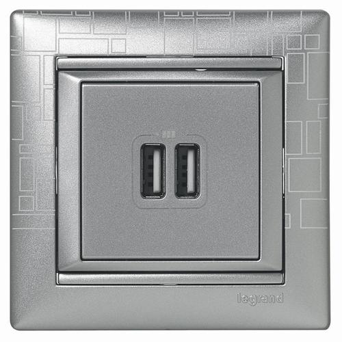 gniazdo VALENA 2xUSB alu. pion.
