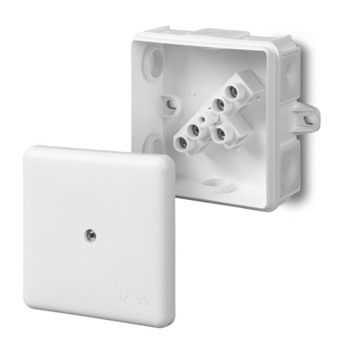 Puszka natynkowa MZ 86x86x39 5x2,5mm2 6 wylotowa z wkładem IP 55 - kolor biały