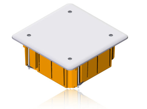 INSTALL-BOX puszka podtynkowa 105x105x50 do ścian pustych bezhalogenowa samogasnąca IP 40 - kolor żółty