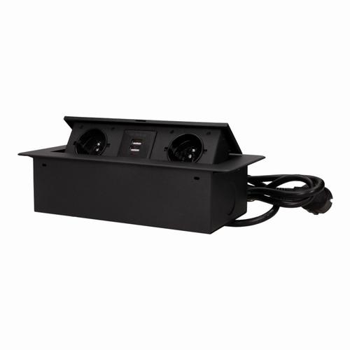 Gniazdo meblowe wpuszczane w blat z płaskim frezowanym rantem, ładowarką USB i przewodem 1,5m, 2x2P+Z, 2xUSB (typ A, 2,1A...