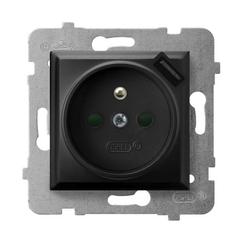 ARIA gniazdo pojedyncze z/u b/r , przes+USB czarne metalowe GP-1UZPUSB/m/33