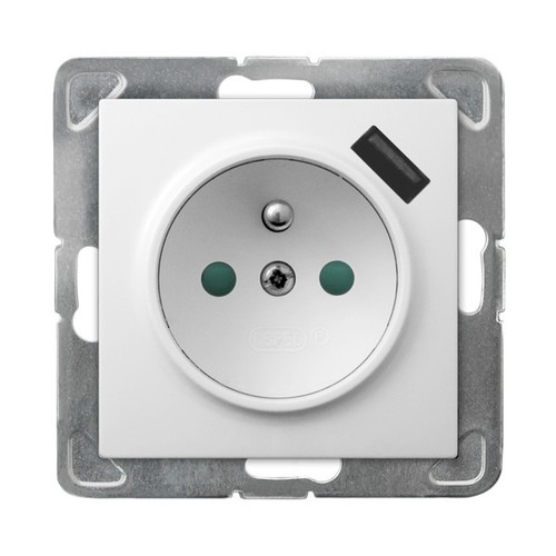 gniazdo IMPRESJA pojedyncze z/u z ladow. USB białe GP-1YZPUSB/m/00