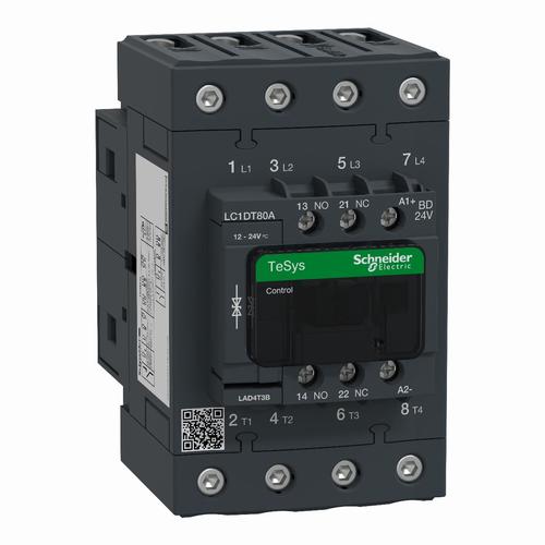 Stycznik mocy LC1DT80ABD TeSys D AC1 80A 4P 1NO 1NC cewka 24VDC zaciski EVK skrzynkowe