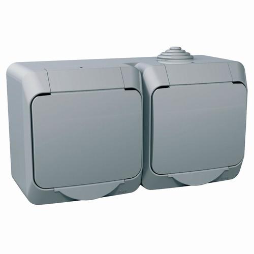 gniazdo podwojne szare CEDAR PLUS IP44