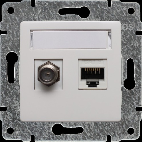 gniazdo VENA TV typu F + RJ45 kat. 5e, kat. 5E, TV F typ żeński BIAŁY, IP20