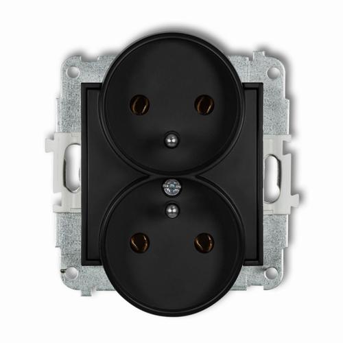 Mechanizm gniazda podwójnego do ramki z uziemieniem 2x(2P+Z) (czarny mat) (bez przesłon torów prądowych)