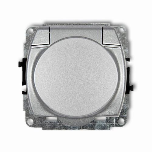mechanizm gniazda bryzgoszczelnego z uziemieniem 2P+Z (klapka srebrny metalik, przesłony torów prądowych)