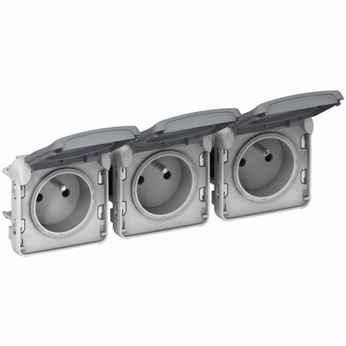 gniazdo potrójne poziome 3X2P+Z SZARE 16A-250V PLEXO55