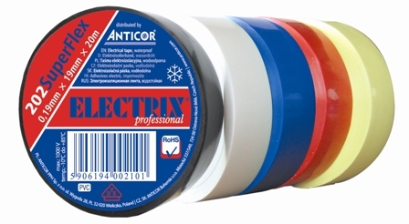 ELECTRIX 202 SuperFlex taśma elektroizolacyjna PCW 0,19 mm x 19 mm x 20 m, tęcza (5 szt)