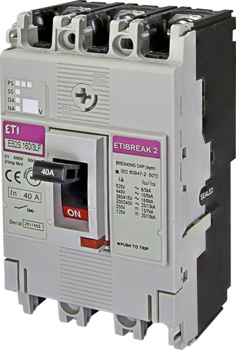 EB2S 160/3LF 40A 3p Wyłącznik mocy 3P, 16kA, wyzw. TM (bez regulacji)