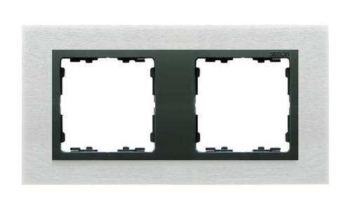 SIMON 82 NATURE ramka 2-kr. metal Inox mat/pierścień grafit