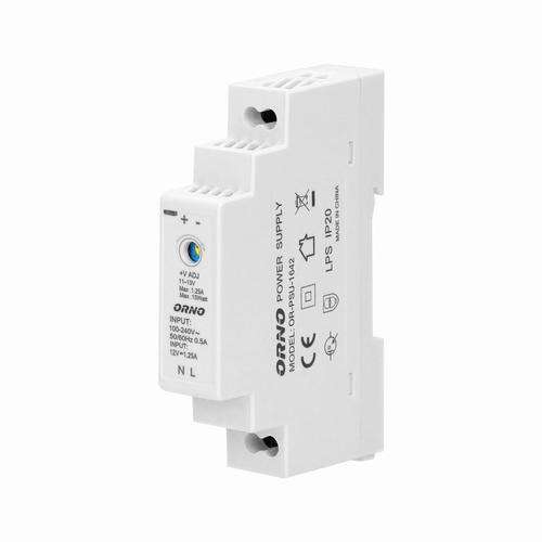 zasilacz na szynę DIN 12VDC, 1,25A, 15W, szerokość 1 moduł