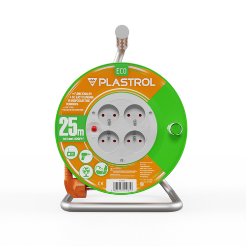 przedłużacz bębnowy STANDARD LINE PB-ST/S/25M/3X1,5/H05VV-F ECO POM , 4x2p+Z, 16A, 3680W, przew. 3x1,5mm H05VV-F