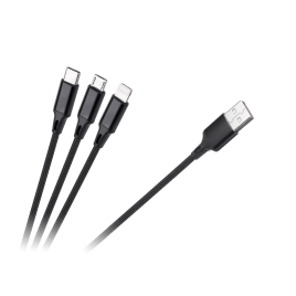 Kabel USB 3w1 microUSB, USB typu C, Lightning 100 cm