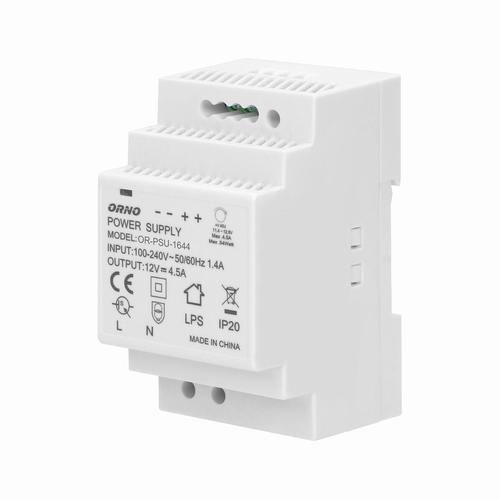 zasilacz na szyne DIN 12VDC, 4,5A, 54W, szerokość 3 moduły