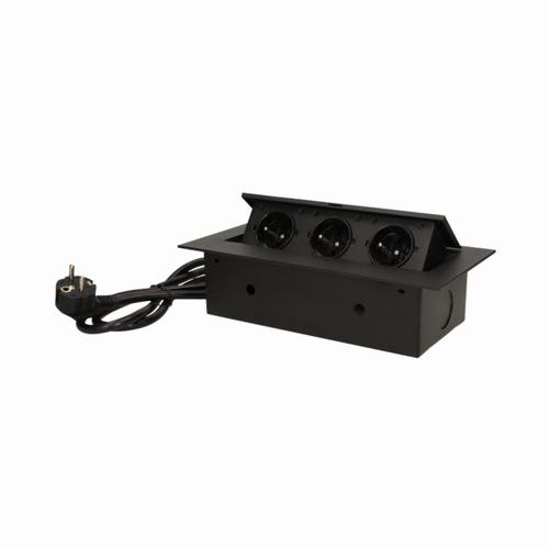 Gniazdo meblowe wpuszczane w blat z płaskim rantem 3x2P+Z, przewód 1,5m 3x1,5mm2, czarne
