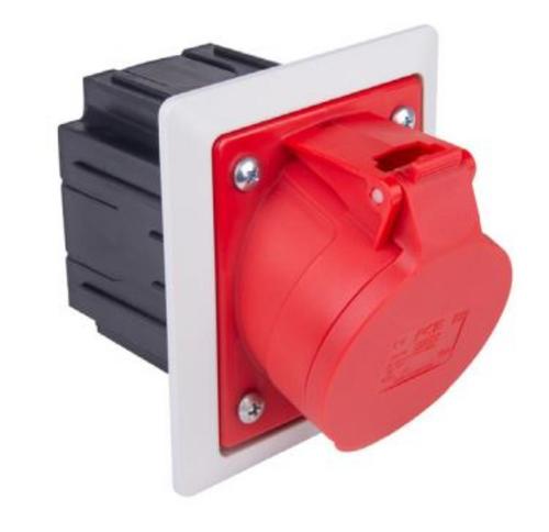 gniazdo siłowe tablicowe skośne z puszką podtynkową i ramką 32A 400V 3P+Z 80x97mm