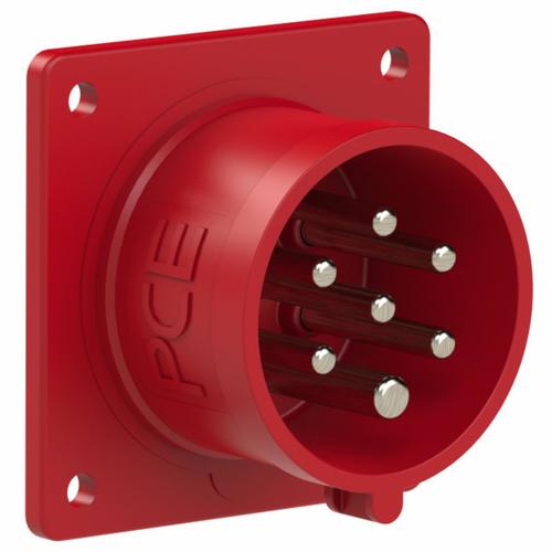 wtyczka siłowa tablicowa prosta 16A 5P+Z+N 400V 50/60Hz 6h IP44/54 ( kołnierz: 75X75, rozstaw śrub: 60X60), styki niklowane