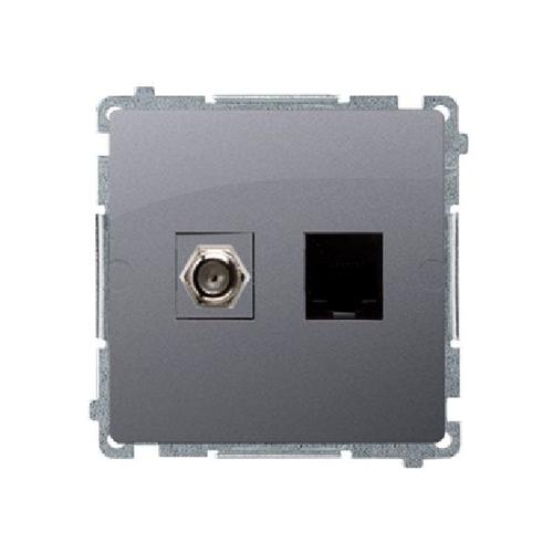 SIMON BASIC gniazdo antenowe typu F + komputerowe RJ45 kat.6 (moduł) stal inox
