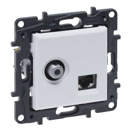 gniazdo Niloe Step TV typu "F" końcowe do instalacji typu gwiazda 1,5 dB + RJ 45 kat. 6 UTP biały