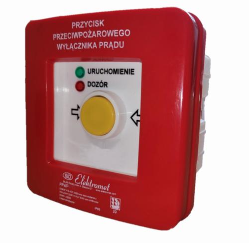 przycisk przeciwpożarowego wyłącznika prądu PPWPp-1s A/4 2 tory prądowe 12A NC-NO, podtynkowy, samoczynny diody czerw/ziel...