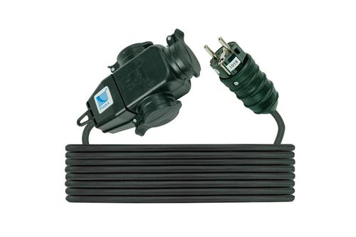 trójnik 3x250V, 16A, z wtyczką i przewodem gumowym H05RR F 3x1,5 - 5m, IP 44