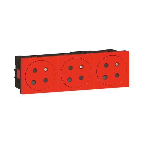 gniazdo MOSAIC 3X2P+Z Z BLOKADĄ PODŁĄCZ PRZEZ ZACISKI AUTOMATYCZNE-6 MODUŁÓW CZERWONE 16A-250V, Legrand