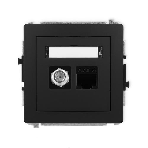 mechanizm DECO gniazda antenowego poj. IP20 typu F (SAT) + gniazda komp. poj. 1xRJ45, kat. 6, 8-stykowy czarny mat