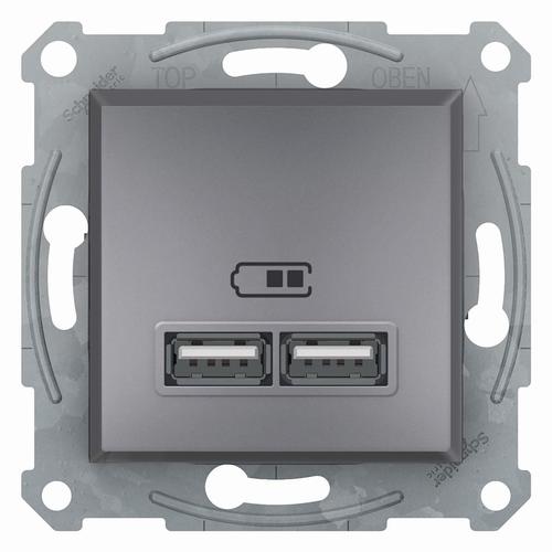 gniazdo Asfora,  ładowarki USB 2.1A, bez ramki, stal