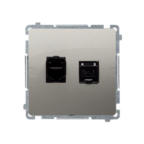 SIMON BASIC gniazdo komputerowe podwójne RJ45 kat.6 z przesłoną przeciwkurzową (moduł) montaż na łapki lub wkręty...