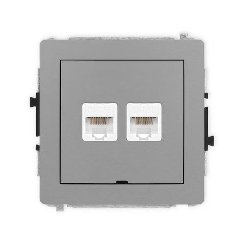 mechanizm gniazda DECO komputerowego podwójnego 2xRJ45, kat. 5e, 8-stykowy, bez pola opisowego szary mat